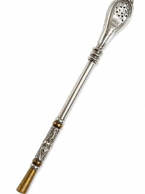 Antique English Tea Strainer Spoon Silver Plated Crown Mark Late 19th–Early 20th